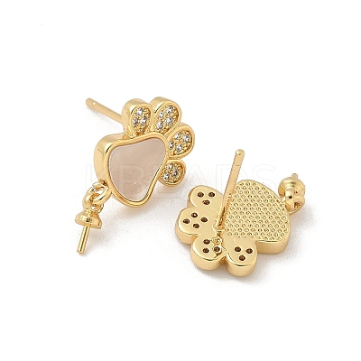 Brass Micro Pave Cubic Zirconia with Shell Stud Earring Findings KK-Z115-02G-1