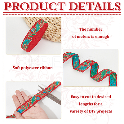 10 Yards Ethnic Style Embroidery Polyester Ribbons OCOR-FG0002-26B-1