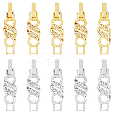 10Pcs 2 Colors Rack Plating Brass Micro Pave Clear Cubic Zirconia Watch Band Clasps ZIRC-DC0001-08-1