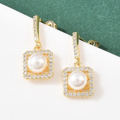 Square Brass Micro Pave Clear Cubic Zirconia Dangle Stud Earrings EJEW-C172-05G-1