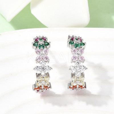 C-Shaped Brass Micro Pave Cubic Zirconia Stud Earrings EJEW-H180-23P-1