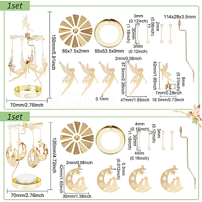 Fairy & Moon Stainless Steel Rotating Tealight Candle Holder DIY-FG0005-17G-1