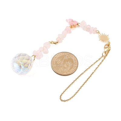 Round Glass & Natural Rose Quartz Chips Hanging Suncatchers HJEW-JM04209-03-1
