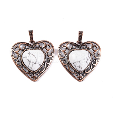 Natural Howlite Peach Love Heart Pendants G-G158-01-05-1