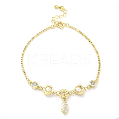 Brass Micro Pave Clear Cubic Zirconia Charm Bracelets for Women BJEW-C083-01A-G-1