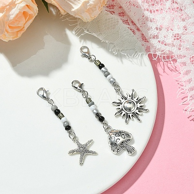 Mushroom/Sun/Starfish Alloy & Glass Pendant Decorations HJEW-YW00006-1