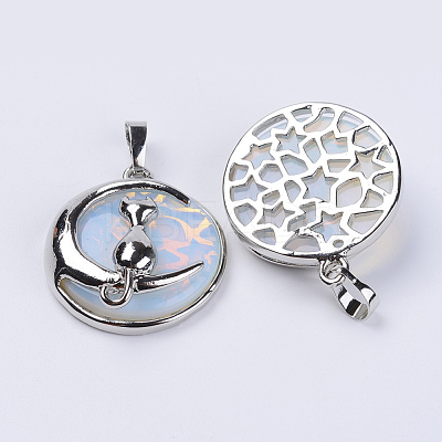Natural & Synthetic Mixed Stone Kitten Pendants G-P350-B-1