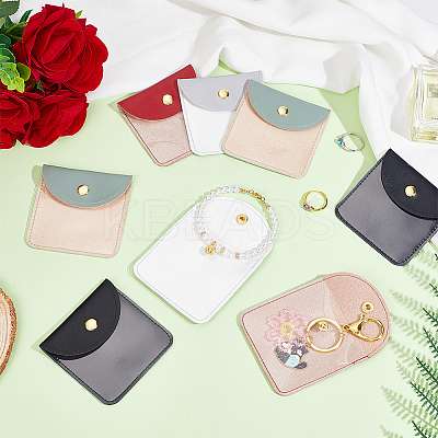 8Pcs 4 Colors PU Leather Jewelry Envelope Pouches Gift Bags with Snap Button and Clear Window ABAG-GA0001-32B-1