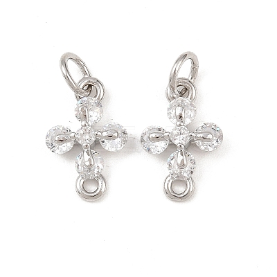 Brass Pave Clear Cubic Zirconia Cross Links Connector Charms KK-G544-16P-1