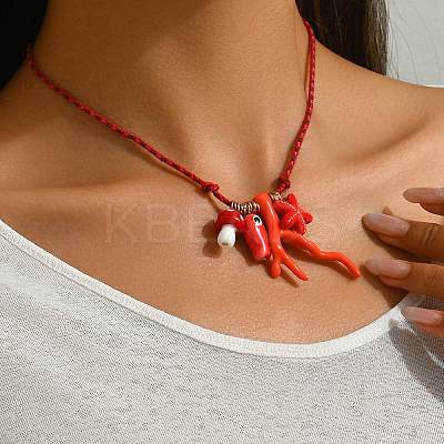 Summer Beach Porcelain Coral Fish Starfish Mushroom Pendant Cotton Cord Necklaces FS-WGEA949-01-1