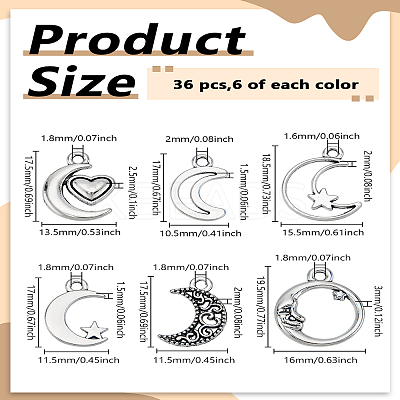 36Pcs 6 Styles Tibetan Style Alloy Pendants TIBEP-LP0001-25-1
