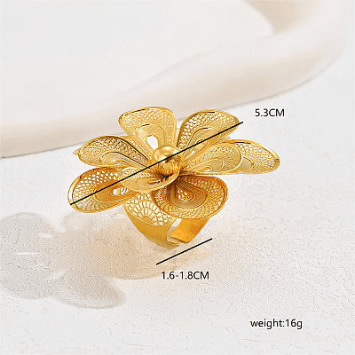 Elegant Hollow Flower Iron Cuff Ring for Bride Daily Wear Vacation OD1502-1