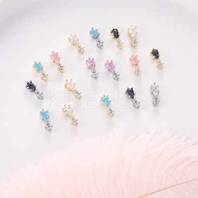 Chinese lute Shape Brass Micro Pave Clear Cubic Zirconia Nail Gems Set MRMJ-T015-40-M-1