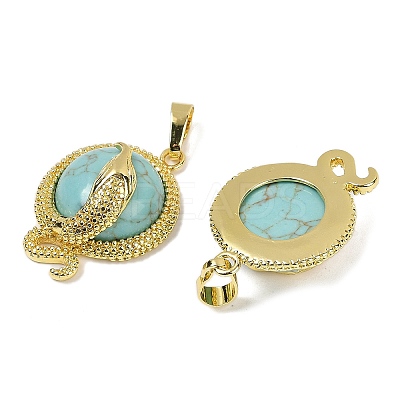 Synthetic Turquoise Flat Round Shaped Brass Pendants KK-F887-03G-28-1
