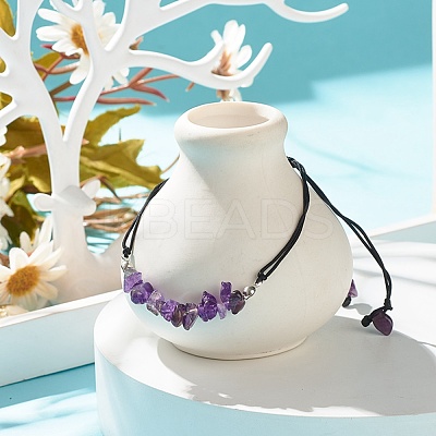 Natural Amethyst Chips Braided Bead Bracelet BJEW-JB08019-09-1