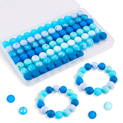 80Pcs 8 Colors Round Food Grade Eco-Friendly Silicone Focal Beads SIL-TA0001-95A-1