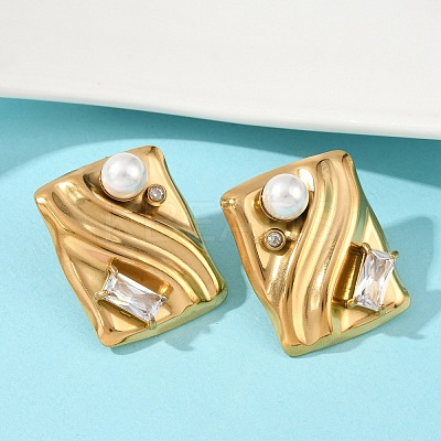 304 Stainless Steel Cubic Zirconia Stud Earrings EJEW-Z110-03G-02-1