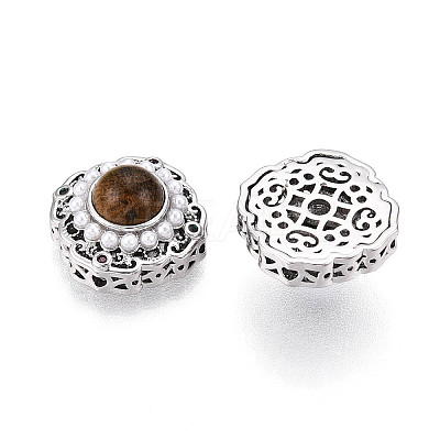 Brass Colorful Cubic Zirconia & Natural Tiger Eye Rhombus Beads KK-N258-13P-1