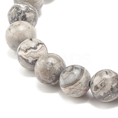 Natural Map Stone/Picasso Stone/Picasso Jasper Round Beaded Stretch Bracelet BJEW-JB07874-1
