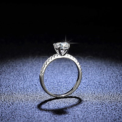 Rhodium Plated 925 Sterling Silver Pave 6.5x3.9mm Moissanite Finger Rings WG6D295-30-1