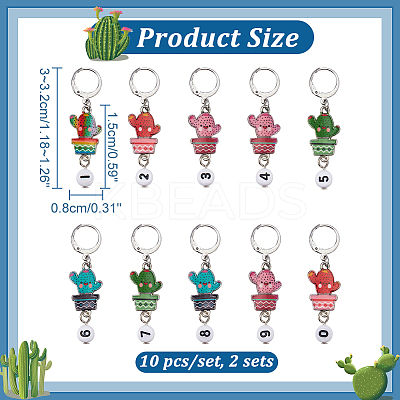 Alloy Enamel Cactus Pendant Locking Stitch Markers HJEW-AB00098-1