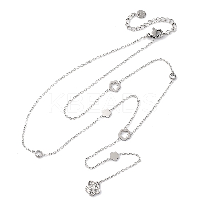 304 Stainless Steel Crystal Rhinestone Flower Y Necklaces NJEW-R026-18P-1