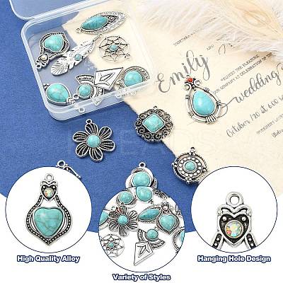 15Pcs 15 Styles Synthetic Turquoise Pendants FIND-CJ0004-26-1