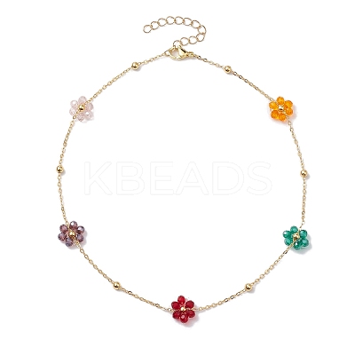 Glass Daisy Flower Beaded Necklace NJEW-JN04741-1
