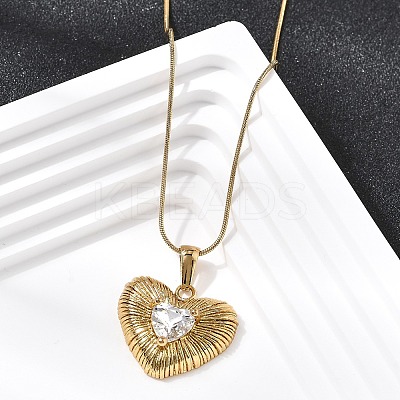 304 Stainless Steel with Clear Glass Heart Pendant Necklaces NJEW-G184-04G-1