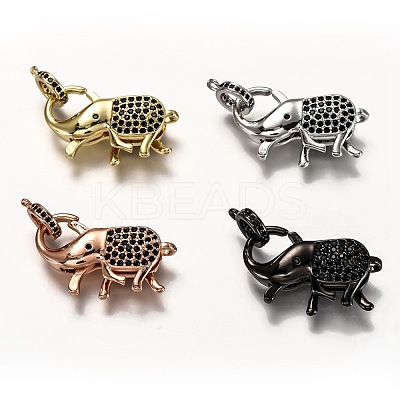Brass Micro Pave Black Cubic Zirconia Lobster Claw Clasps ZIRC-I052-05-1