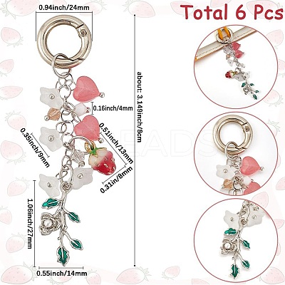 6Pcs Leaf Alloy Enamel & Acrylic & Glass Bookmark Pendant Decoration HJEW-SC0001-83-1