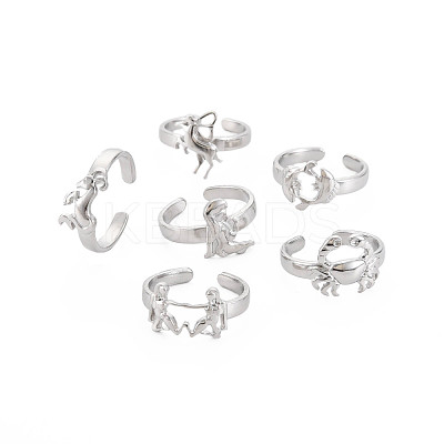 Non-Tarnish 304 Stainless Steel 12 Constellations/Zodiac Signs Open Cuff Ring for Women RJEW-S405-156P-1