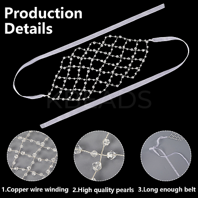 Brass ABS Plastic Pearl Beaded Elastic Headband OHAR-WH20008-02S-1