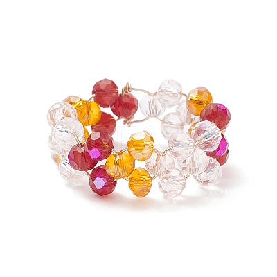 Glass Braided Bead Finger Ring RJEW-JR00569-1