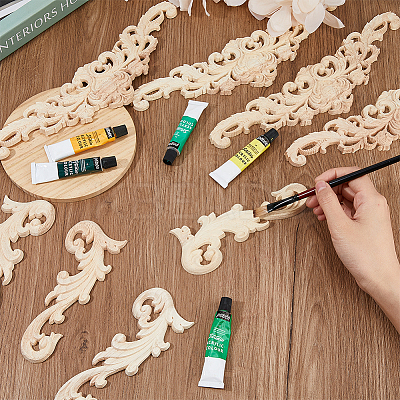 8Pcs 2 Styles Natural Solid Wood Carved Onlay Applique Craft AJEW-DC0001-61-1