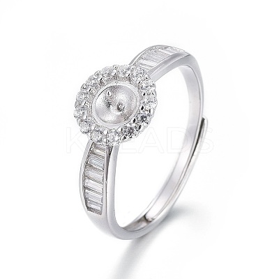 Adjustable Rhodium Plated 925 Sterling Silver Finger Design Ring Mounts Fittings with Pearl Seat STER-F048-07P-1