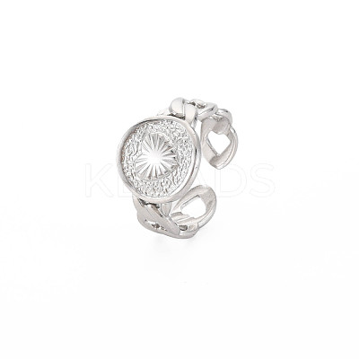 Non-Tarnish 304 Stainless Steel Flat Round with Heart Open Cuff Ring for Women RJEW-S405-230P-1