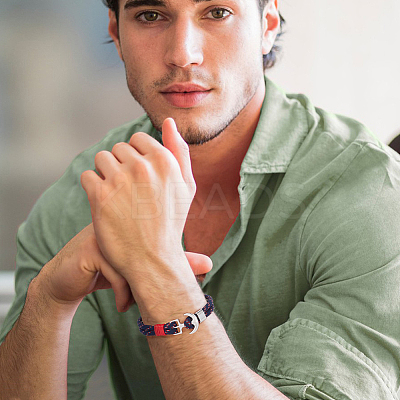 9Pcs 9 Colors Survival Polyester Cord Bracelets Set with Alloy Anchor Clasps BJEW-AN0001-59-1