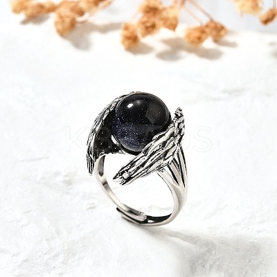 Natural Obsidian Wings Adjustable Rings RJEW-K241-04AS-09-1