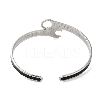 304 Stainless Steel Enamel Spanner Shaped Open Cuff Bangles for Women LS-BJEW-M316-06P-1