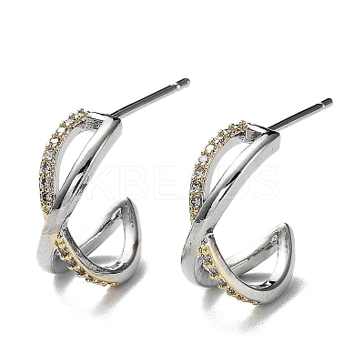 Two Tone Brass Micro Pave Clear Cubic Zirconia Criss Cross Stud Earrings EJEW-G371-02GP-1