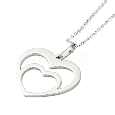 Non-Tarnish 201 Stainless Steel Cable Chain Heart Frame Pendant Necklaces for Women NJEW-U005-03P-1