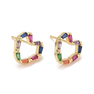 Cubic Zirconia Heart Stud Earrings EJEW-A069-13G-1