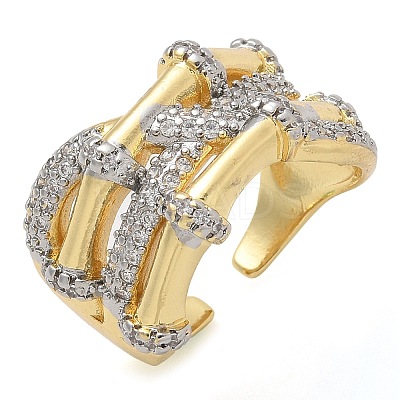 Brass Micro Pave Clear Cubic Zirconia Cuff Finger Rings for Women RJEW-B112-13GP-1