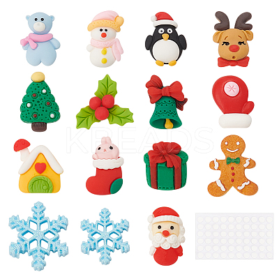 30Pcs 15 Styles Christmas Theme Opaque Resin Cabochons CRES-BC0001-08-1