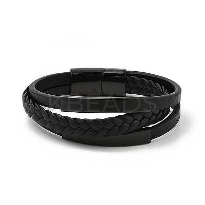 Ion Plating(IP) Braided Microfiber Leather Multi-strand Bracelets for Men BJEW-Z081-02EB-1