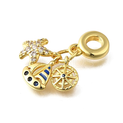Brass Micro Pave Cubic Zirconia European Dangle Charms KK-Z102-21G-1