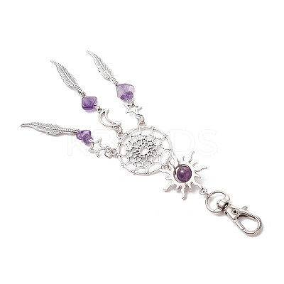 Woven Net/Web with Feather Alloy Pendant Decorations HJEW-JM03019-1