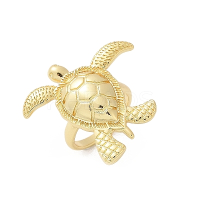Sea Turtle Brass Cuff Rings for Women RJEW-A059-06G-1