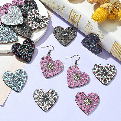 30Pcs 5 Colors Printed Natural Basswood Pendants WOOD-CJ0001-85-1